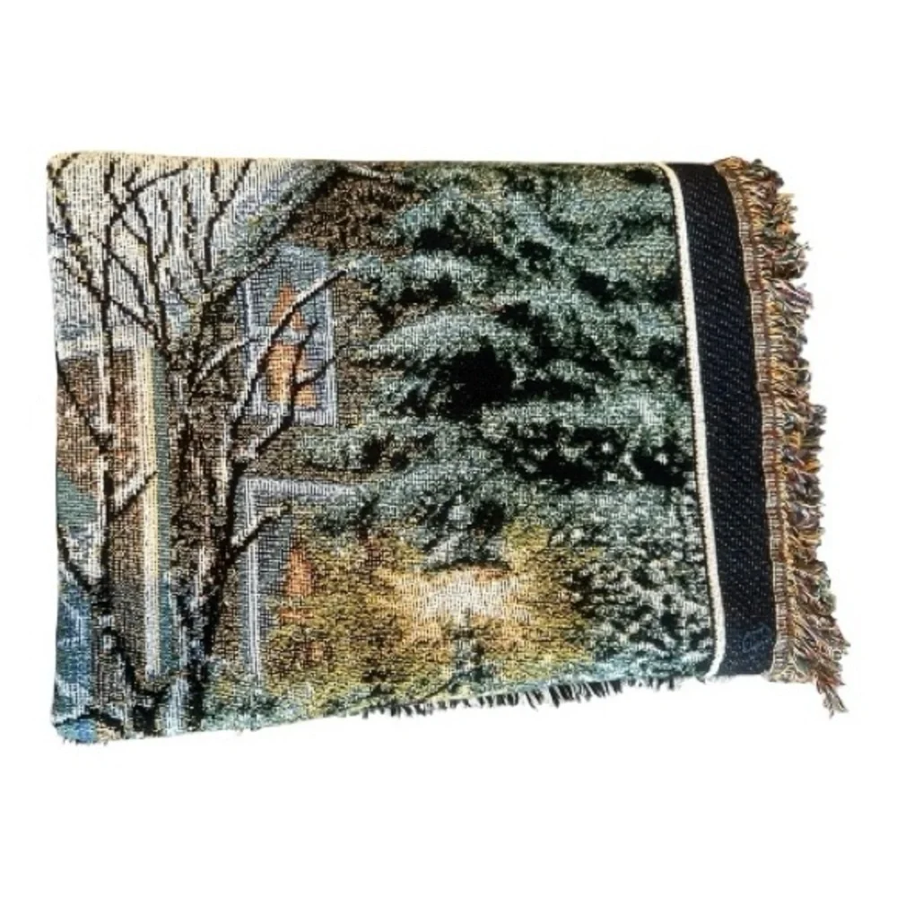 VTG Nicky Boehme Snow Covered Bridge X-mas Tapestry SleighRideThrow Blanketlarge